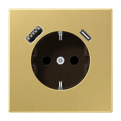 JUNG SCHUKO Steckdose ME 1520-15 CA C | USB-A & USB-C | Unterputz | 16A 250V | erhöhter Berührungsschutz | Messing Matt