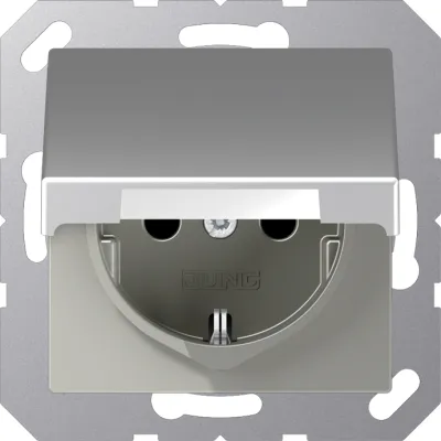 JUNG SCHUKO-Steckdose A1520BFKLAL | Unterputz | Klappdeckel | 16A 250V | Federklemmen | bruchsicher | Aluminium