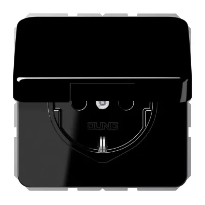 Jung SCHUKO Steckdose CD1520BFKLSW | Unterputz | mit Klappdeckel | 16A 250V | bruchsicher | Thermoplast | IP44 | schwarz
