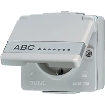 JUNG SCHUKO-Steckdose 620NAW WG600 | Aufputz | 1-fach | IP44 Spritzwassergeschützt | Klappdeckel | Schriftfeld | grau