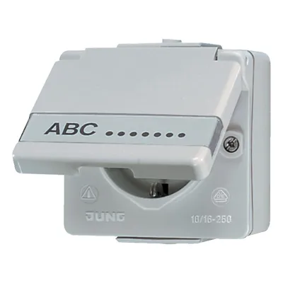 JUNG SCHUKO-Steckdose 620NAW WG600 | Aufputz | 1-fach | IP44 Spritzwassergeschützt | Klappdeckel | Schriftfeld | grau
