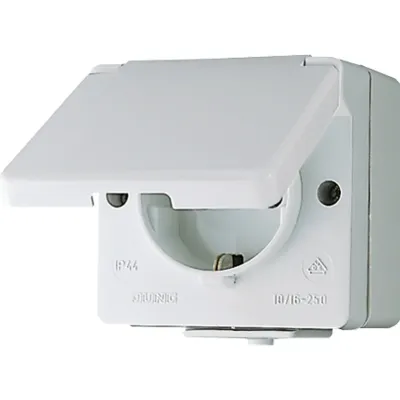 JUNG SCHUKO-Steckdose 620WX WG600 | Aufputz | 16A 250V | IP44 | Klappdeckel | Hohlboden | Kunststoff | grau