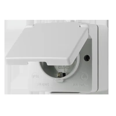 JUNG SCHUKO-Steckdose 621 W-1 | Aufputz | IP44 | Klappdeckel | 16A 250V | Grau RAL 7035 | Halogenfrei