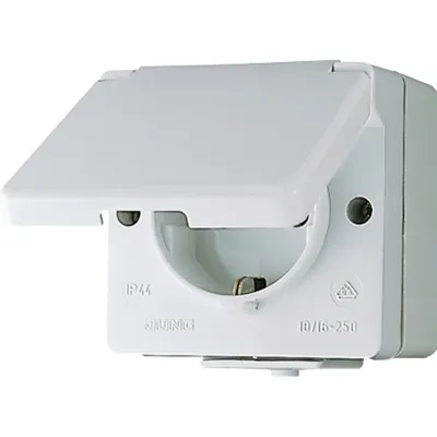 JUNG SCHUKO-Steckdose 621 W-1 | Aufputz | IP44 | Klappdeckel | 16A 250V | Grau RAL 7035 | Halogenfrei