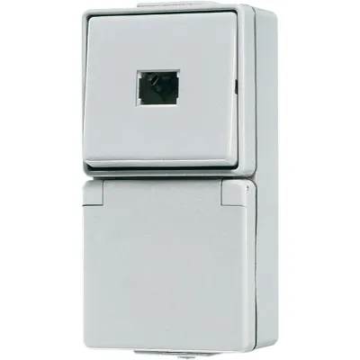 JUNG SCHUKO-Steckdose mit Taster 671W WG600 | Aufputz IP44 | 16A 250V | 1-polig | Duroplast | grau RAL 7035