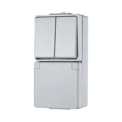 Jung SCHUKO-Steckdose 675W WG600 | Aufputz | Serienschalter | IP44 | 16A 250V | 1-fach | Kunststoff Duroplast | grau