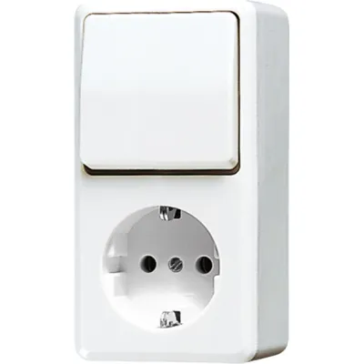 JUNG Steckdosen-Schalter-Kombi 676AWW | SCHUKO 16A | Wechselschalter | Aufputz | IP20 | alpinweiß