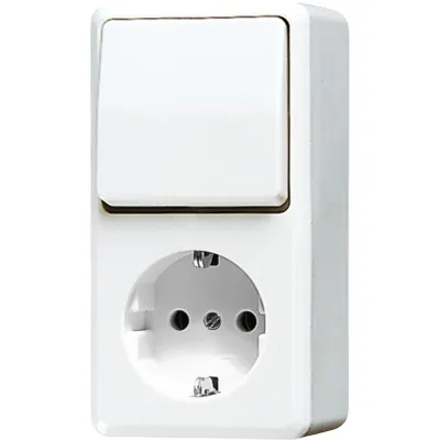 JUNG Steckdosen-Schalter-Kombi 676AWW | SCHUKO 16A | Wechselschalter | Aufputz | IP20 | alpinweiß