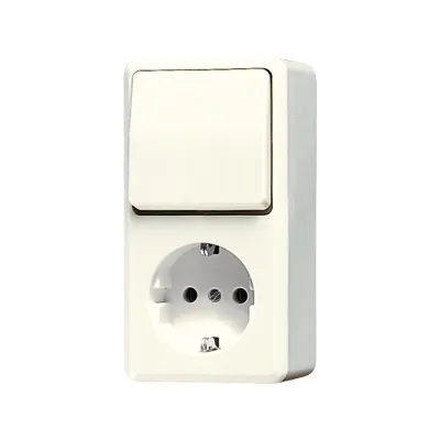 JUNG Steckdosen-Schalter-Kombi AP600 | SCHUKO | Wechselschalter | Aufputz | 16A | cremeweiß