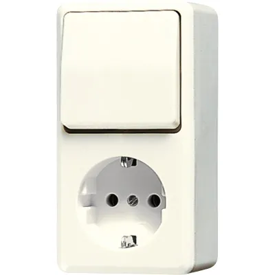 JUNG Steckdosen-Schalter-Kombi AP600 | SCHUKO | Wechselschalter | Aufputz | 16A | cremeweiß