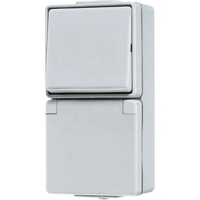 JUNG Steckdosen-Schalter-Kombination 676W | SCHUKO 16A 250V | Wechselschalter | Aufputz IP44 | Duroplast grau RAL7035
