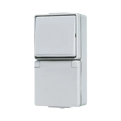 JUNG Steckdosen-Schalter-Kombination 676W | SCHUKO 16A 250V | Wechselschalter | Aufputz IP44 | Duroplast grau RAL7035
