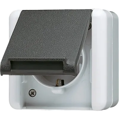 JUNG SCHUKO-Steckdose 820KIW | Aufputz | IP44 | Klappdeckel | erhöhter Berührungsschutz | 16A 250V | grau/anthrazit