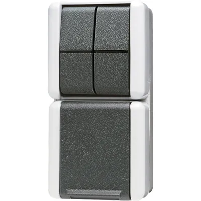 JUNG Steckdosen-Schalter-Kombi 875W WG800 | SCHUKO 16A 250V mit Serienschalter | Aufputz IP44 grau/anthrazit