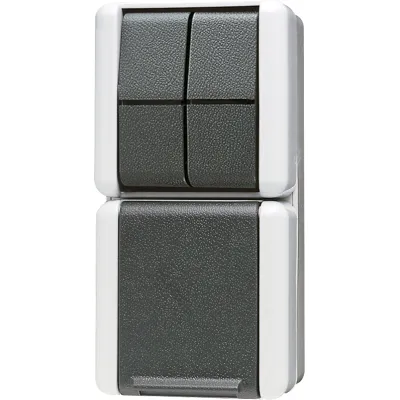 JUNG Steckdosen-Schalter-Kombi 875W WG800 | SCHUKO 16A 250V mit Serienschalter | Aufputz IP44 grau/anthrazit