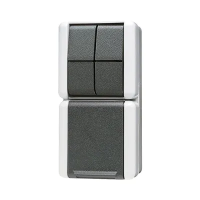 JUNG Steckdosen-Schalter-Kombi 875W WG800 | SCHUKO 16A 250V mit Serienschalter | Aufputz IP44 grau/anthrazit