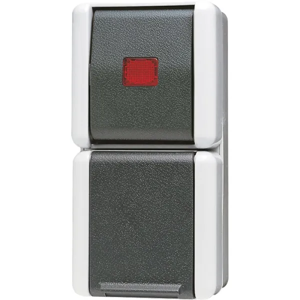 JUNG | SCHUKO Steckdosenkombination | 876KOW Aufputz | IP44 | 16A 250V | grau | Wechselschalter mit Kontrollleuchte