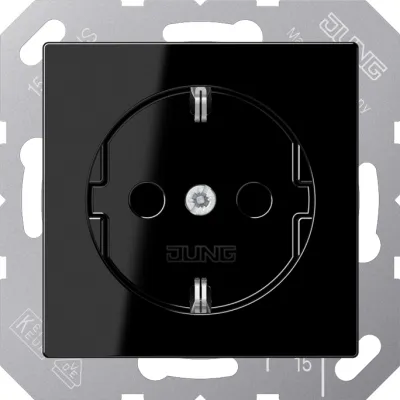 JUNG SCHUKO Steckdose A1520SW | Unterputz | 16A 250V | Federklemmen | Duroplast glänzend | 55x55 mm | schwarz