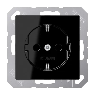 JUNG SCHUKO Steckdose A1520SW | Unterputz | 16A 250V | Federklemmen | Duroplast glänzend | 55x55 mm | schwarz