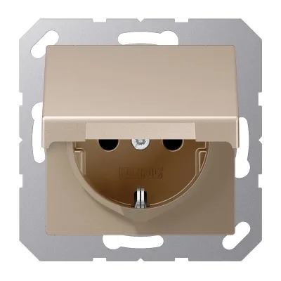 JUNG SCHUKO Steckdose A1521BFKLCH | Unterputz | IP44 | Klappdeckel | Schraubklemme | Thermoplast | champagner