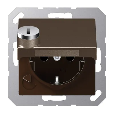 JUNG SCHUKO Steckdose A1520BFKLSLMO | abschließbar | Klappdeckel | Unterputz | 16A 250V | Thermoplast | mokka