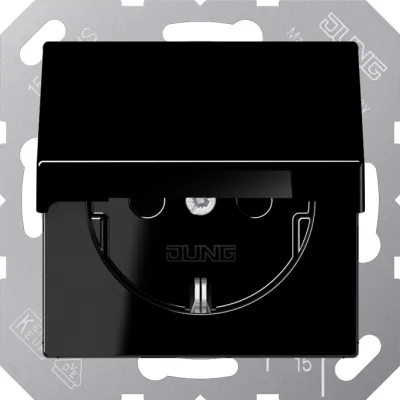 JUNG SCHUKO-Steckdose A1520KLSW | Unterputz | Klappdeckel | 16A 250V | Duroplast glänzend | Schwarz RAL 9005