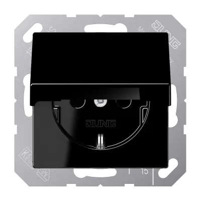 JUNG SCHUKO-Steckdose A1520KLSW | Unterputz | Klappdeckel | 16A 250V | Duroplast glänzend | Schwarz RAL 9005