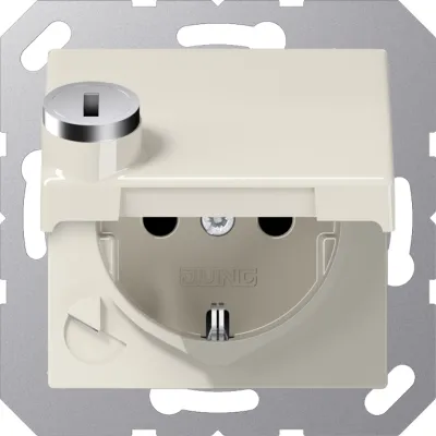 JUNG SCHUKO Steckdose AS1520BFKLSL | 16A 250V | abschließbar | Klappdeckel | IP44 Unterputz | bruchsicher | cremeweiß