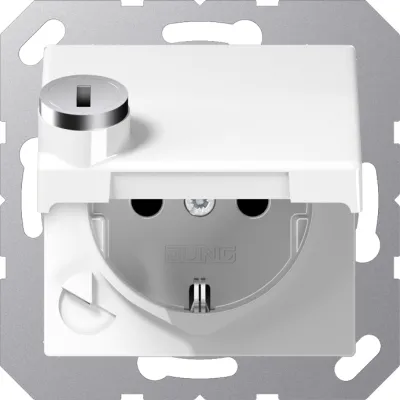 JUNG SCHUKO Steckdose AS1520BFKLSLWW | abschließbar Unterputz | Klappdeckel | IP44 | bruchsicher | Thermoplast | weiß