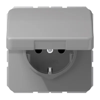 JUNG SCHUKO-Steckdose CD1520BFKLGR | Unterputz | Klappdeckel | 16A 250V | bruchsicher | Thermoplast | grau