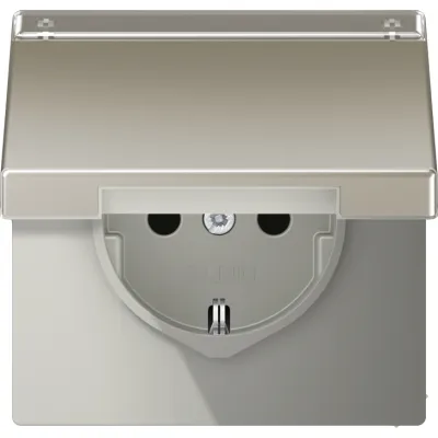 JUNG SCHUKO-Steckdose ES1520NAKL | 16A 250V | Klappdeckel | Unterputz | Schriftfeld 12x55mm | Edelstahl matt | IP44
