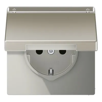 JUNG SCHUKO-Steckdose ES1520NAKL | 16A 250V | Klappdeckel | Unterputz | Schriftfeld 12x55mm | Edelstahl matt | IP44