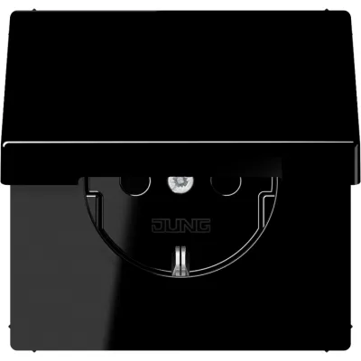 JUNG SCHUKO-Steckdose LS1520KLSW | Unterputz | Klappdeckel | IP44 | Duroplast glänzend | 16A 250V | schwarz