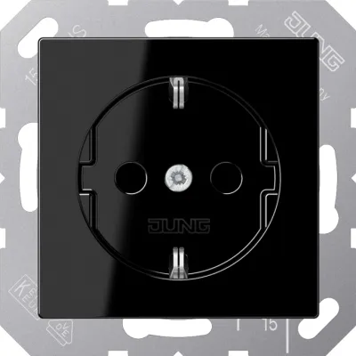 JUNG SCHUKO-Steckdose A1520KISW | 16A 250V | Unterputz | erhöhter Berührungsschutz | Duroplast | glänzend | schwarz