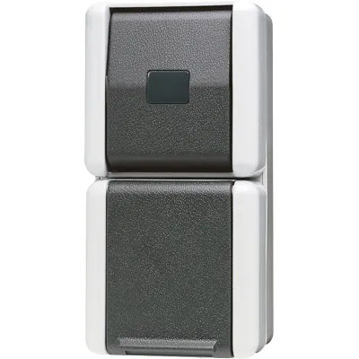 JUNG SCHUKO-Steckdose mit Taster 871W WG800 | Aufputz | 16A 250V | IP44 | 1-polig | bruchsicher | Thermoplast | Grau