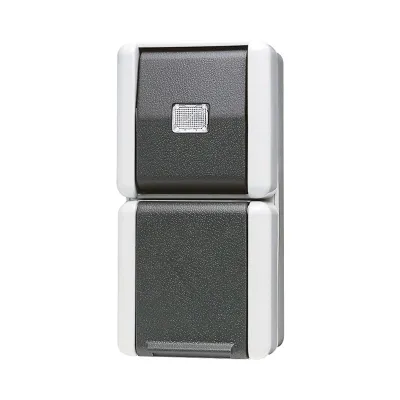 JUNG SCHUKO-Steckdose mit Taster 871W WG800 | Aufputz | 16A 250V | IP44 | 1-polig | bruchsicher | Thermoplast | Grau
