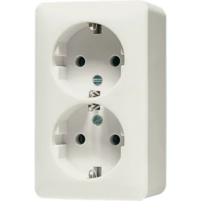 JUNG SCHUKO-Steckdose 2-fach 6020A AP600 Aufputz | 16A 250V | Federklemmen | Duroplast | IP20 | cremeweiß