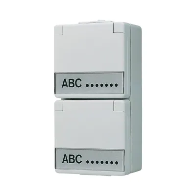 JUNG SCHUKO-Steckdose 2-fach 622 NAW | Aufputz | IP44 | Klappdeckel | 16A 250V | Schriftfeld | Duroplast | grau