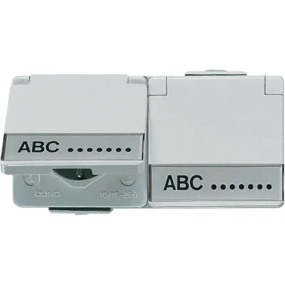 JUNG SCHUKO-Steckdose 2-fach 622 NAWW | Aufputz IP44 | Klappdeckel | WG 600 Serie | 16A 250V | Schriftfeld | grau