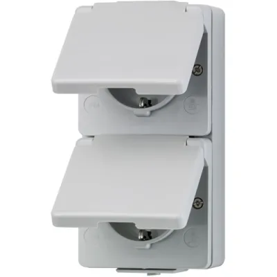 JUNG SCHUKO-Steckdose 2-fach 622W WG600 | Aufputz | senkrecht | IP44 | Klappdeckel | 16A 250V | Duroplast | grau