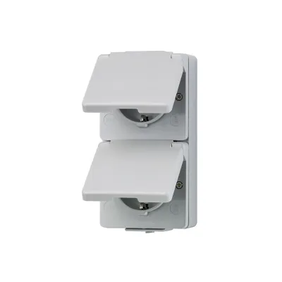 JUNG SCHUKO-Steckdose 2-fach 622W WG600 | Aufputz | senkrecht | IP44 | Klappdeckel | 16A 250V | Duroplast | grau
