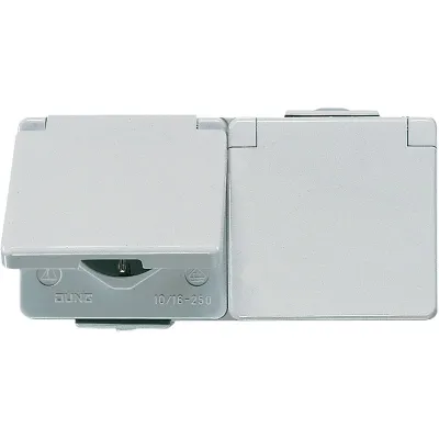 JUNG SCHUKO-Steckdose 2-fach 622WW | Aufputz | IP44 | waagerecht | Klappdeckel | 16A 250V | Duroplast | grau