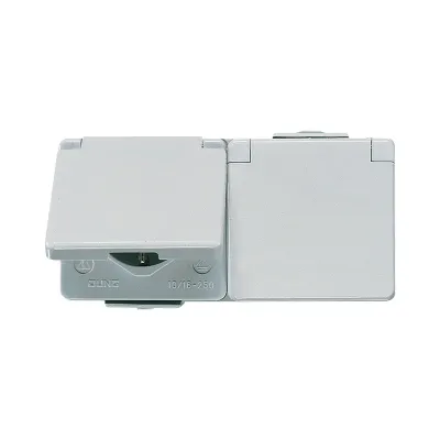 JUNG SCHUKO-Steckdose 2-fach 622WW | Aufputz | IP44 | waagerecht | Klappdeckel | 16A 250V | Duroplast | grau