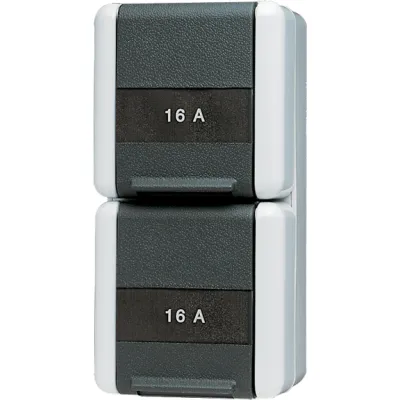 JUNG | SCHUKO-Steckdose 2-fach | Aufputz | IP44 | Klappdeckel | Schriftfeld grau | 16A 250V | WG800