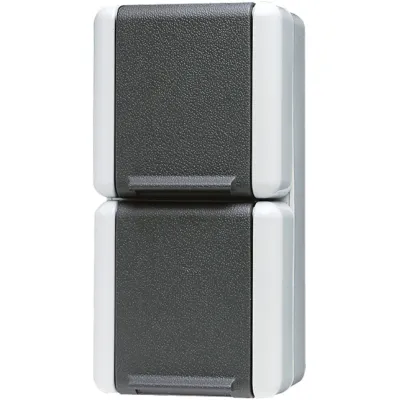 JUNG | SCHUKO-Steckdose 2-fach | Aufputz | IP44 | Klappdeckel | 16A | senkrecht | Kunststoff | grau/anthrazit