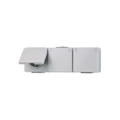 Jung SCHUKO Dreifach-Steckdose 623W WG600 | Aufputz waagerecht | 16A 250V | IP44 | mit Klappdeckel | grau | Duroplast