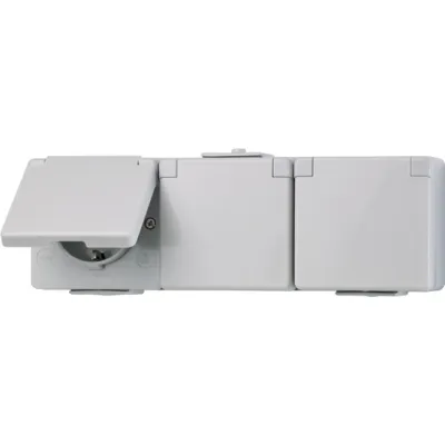 Jung SCHUKO Dreifach-Steckdose 623W WG600 | Aufputz waagerecht | 16A 250V | IP44 | mit Klappdeckel | grau | Duroplast