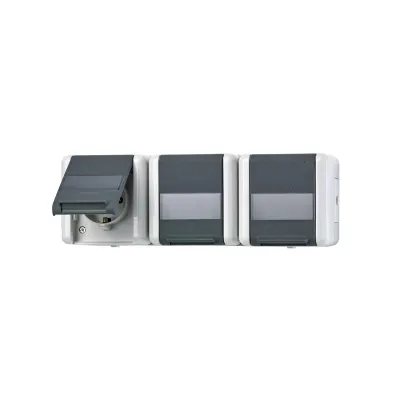 Jung SCHUKO Dreifach-Steckdose 8230NAW | 3-fach Aufputz IP44 | Klappdeckel | Schriftfeld | 16A 250V | grau