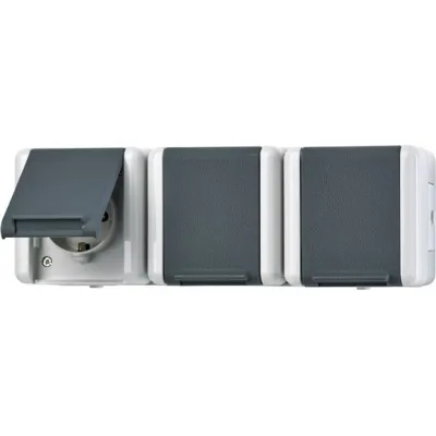 JUNG SCHUKO-Steckdose 3-fach 8230W WG800 | Aufputz | IP44 | Klappdeckel | 16A 250V | Thermoplast | grau/anthrazit