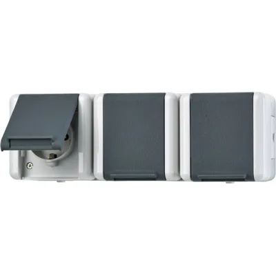 JUNG SCHUKO-Steckdose 3-fach 8230W WG800 | Aufputz | IP44 | Klappdeckel | 16A 250V | Thermoplast | grau/anthrazit